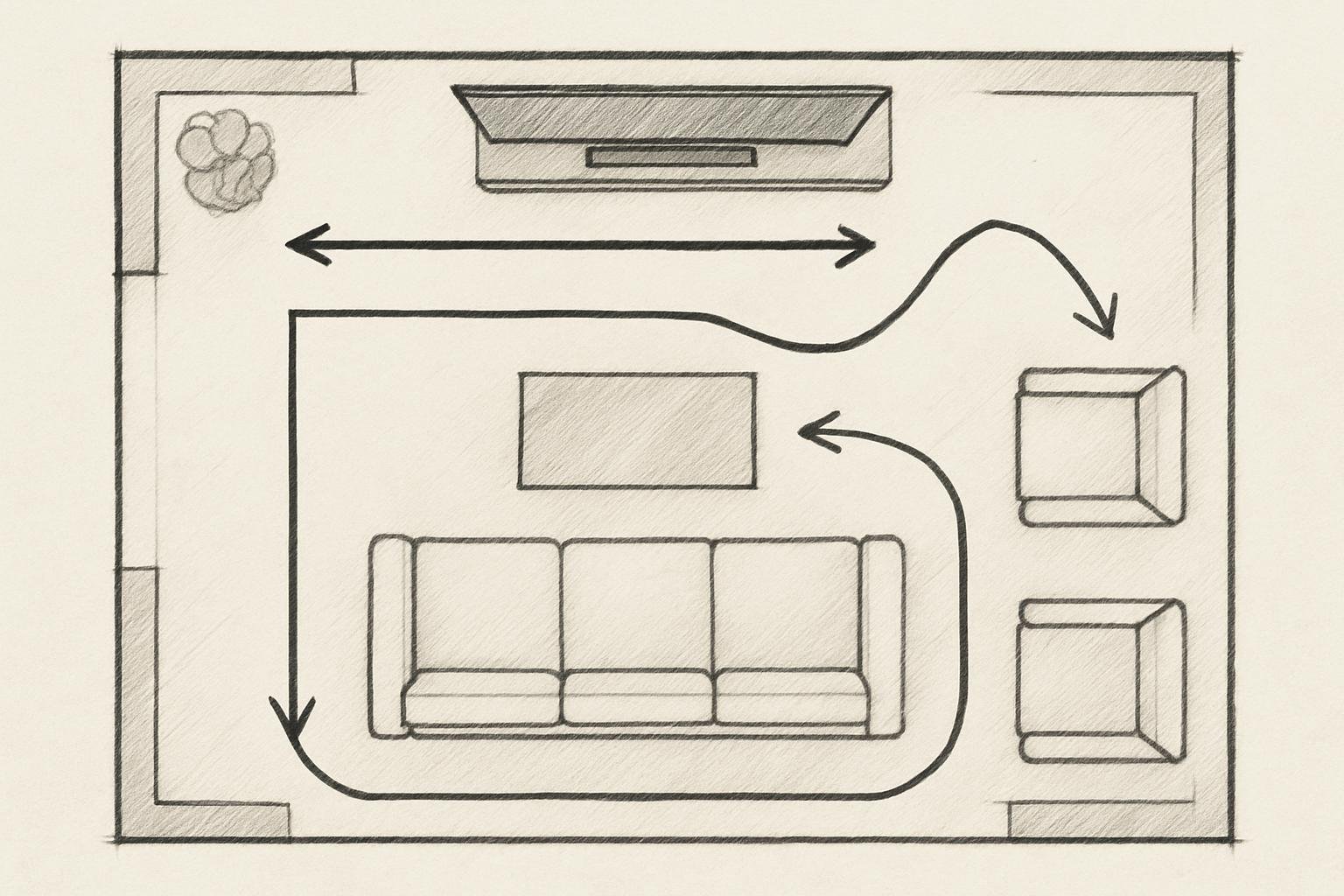 Symbolbild zu Planung des Sofas als zentrales Möbelstück im Wohnzimmer mit Fokus auf Funktionalität und Gemütlichkeit